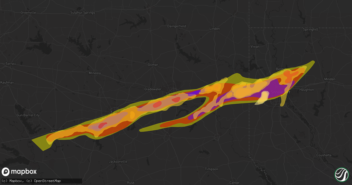 Hail map in Longview, TX on February 11, 2024