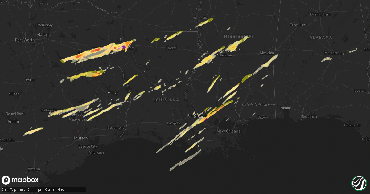 Hail map in Louisiana on February 11, 2024