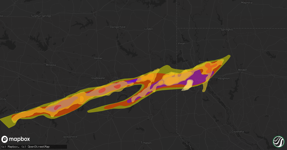 Hail map in Marshall, TX on February 11, 2024