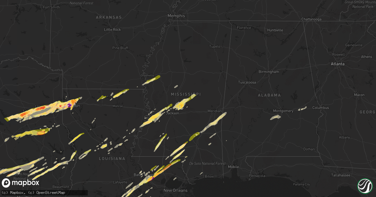 Hail map in Mississippi on February 11, 2024