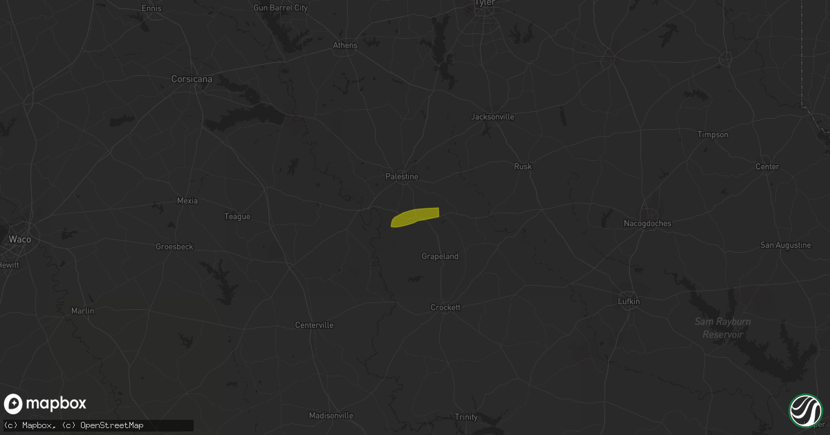 Hail map in Palestine, TX on February 11, 2024