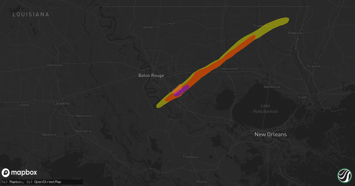 Hail map in Prairieville, LA on February 11, 2024