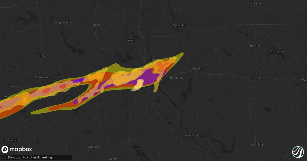 Hail map in Shreveport, LA on February 11, 2024