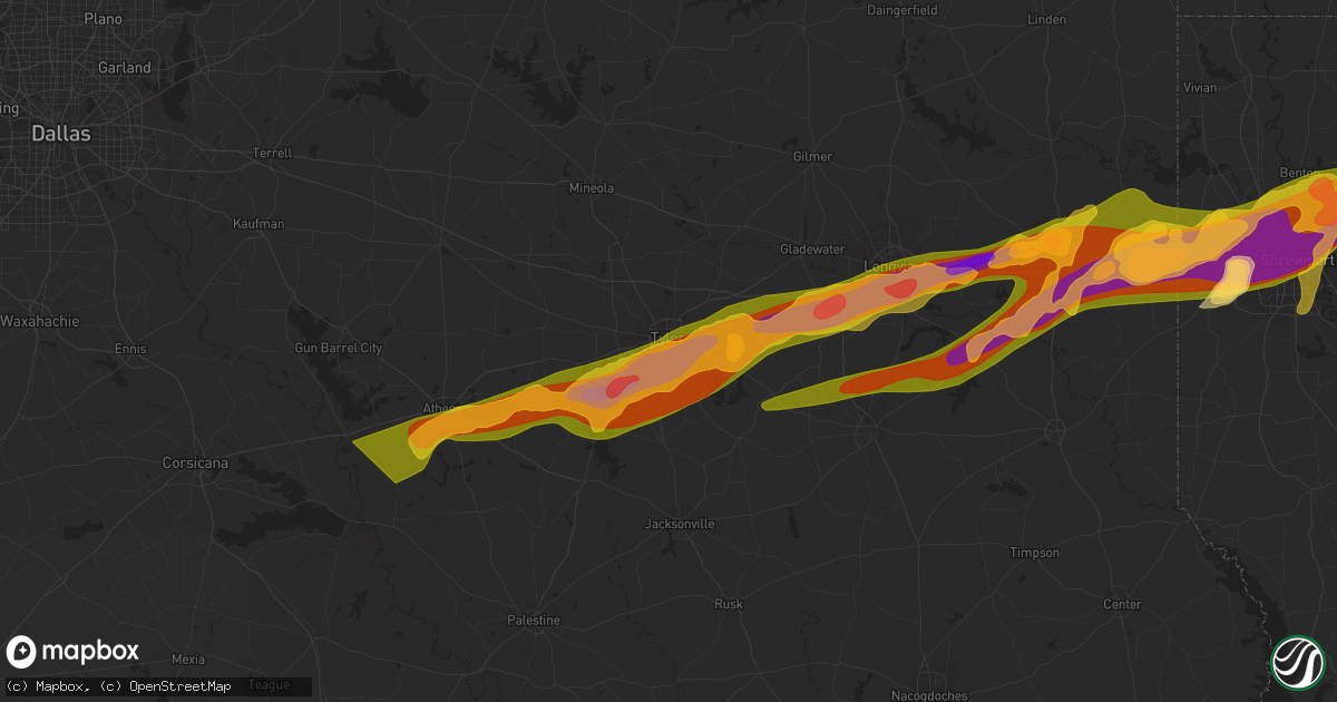 Hail map in Tyler, TX on February 11, 2024