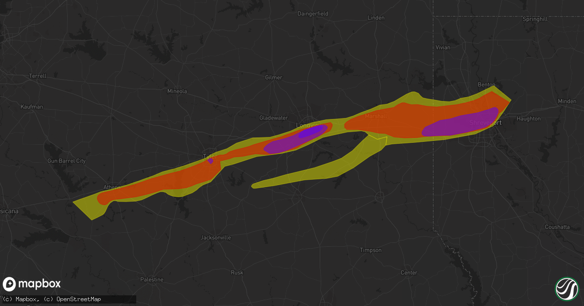 Hail map in Waskom, TX on February 11, 2024
