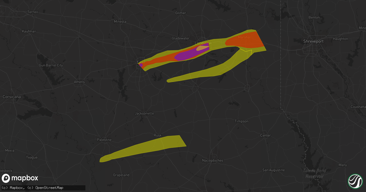 Hail map in Winona, TX on February 11, 2024