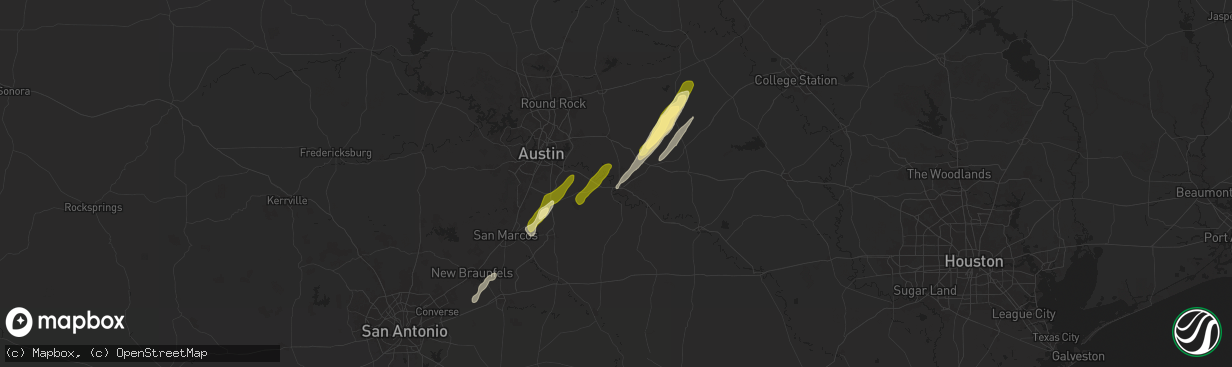 Hail map in Bastrop, TX on February 11, 2025