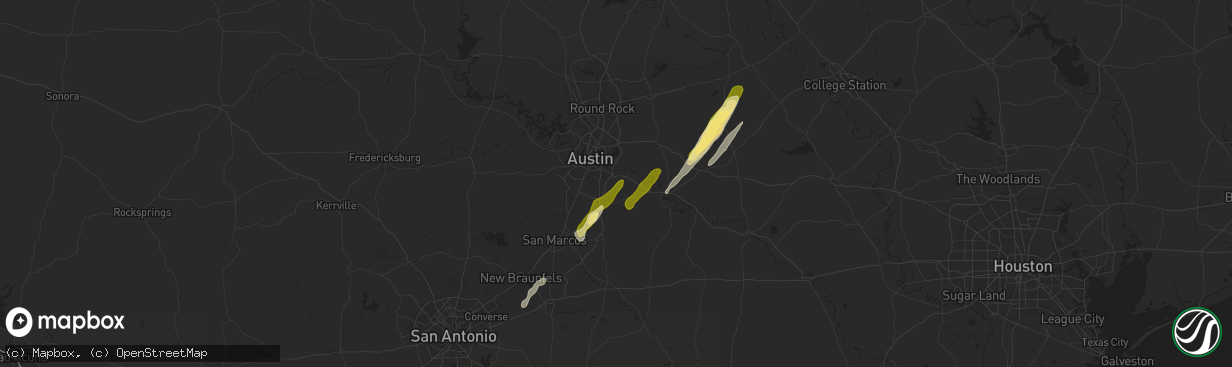 Hail map in Del Valle, TX on February 11, 2025