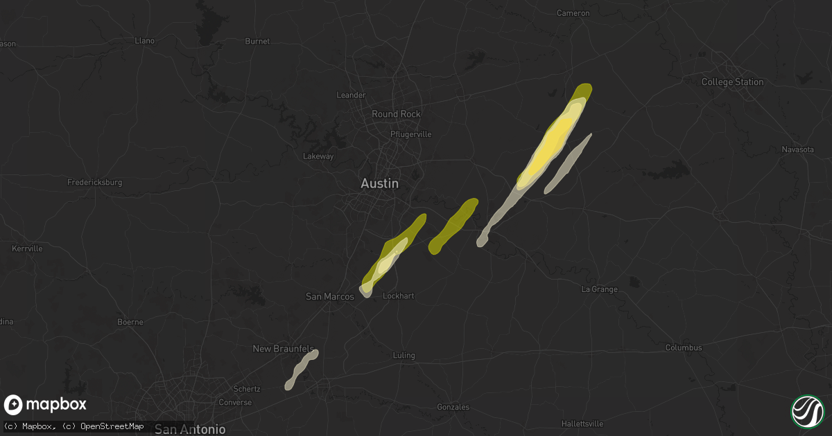Hail map in Del Valle, TX on February 11, 2025