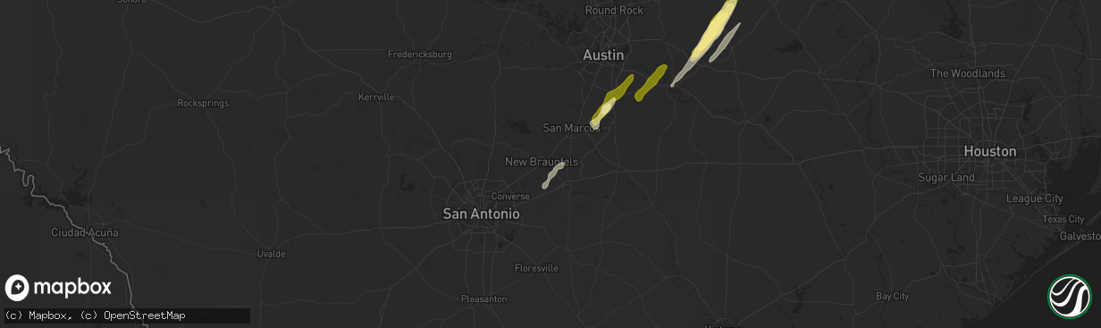 Hail map in New Braunfels, TX on February 11, 2025