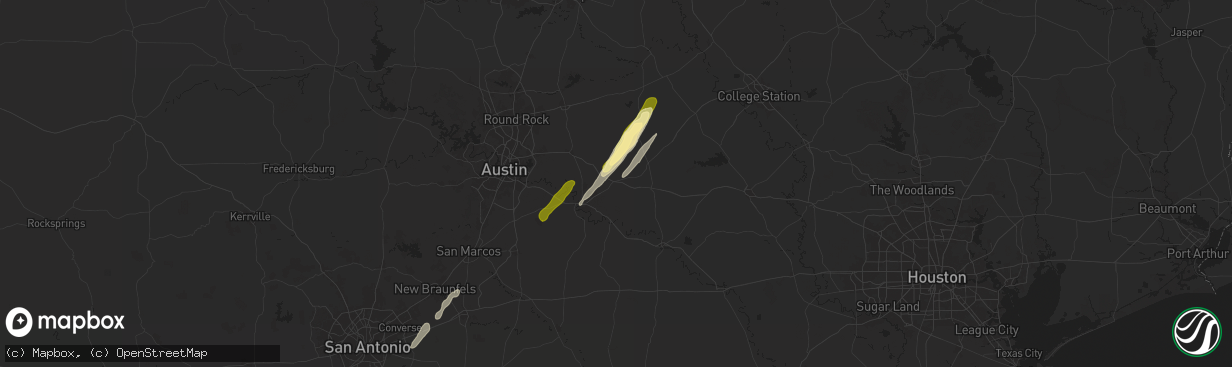 Hail map in Paige, TX on February 11, 2025