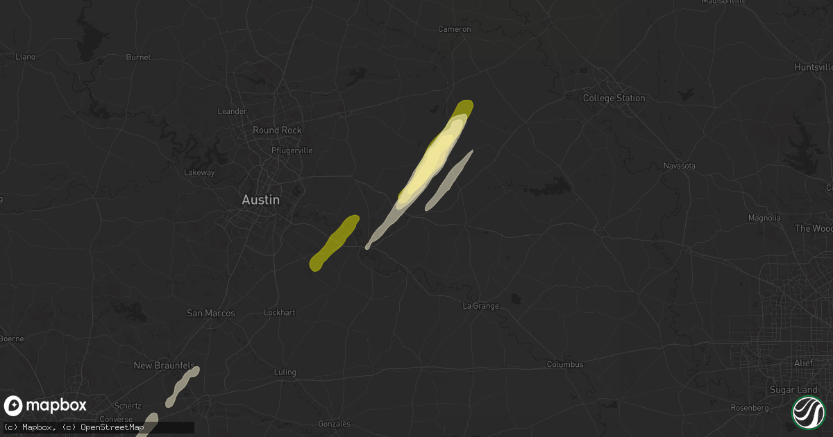 Hail map in Paige, TX on February 11, 2025
