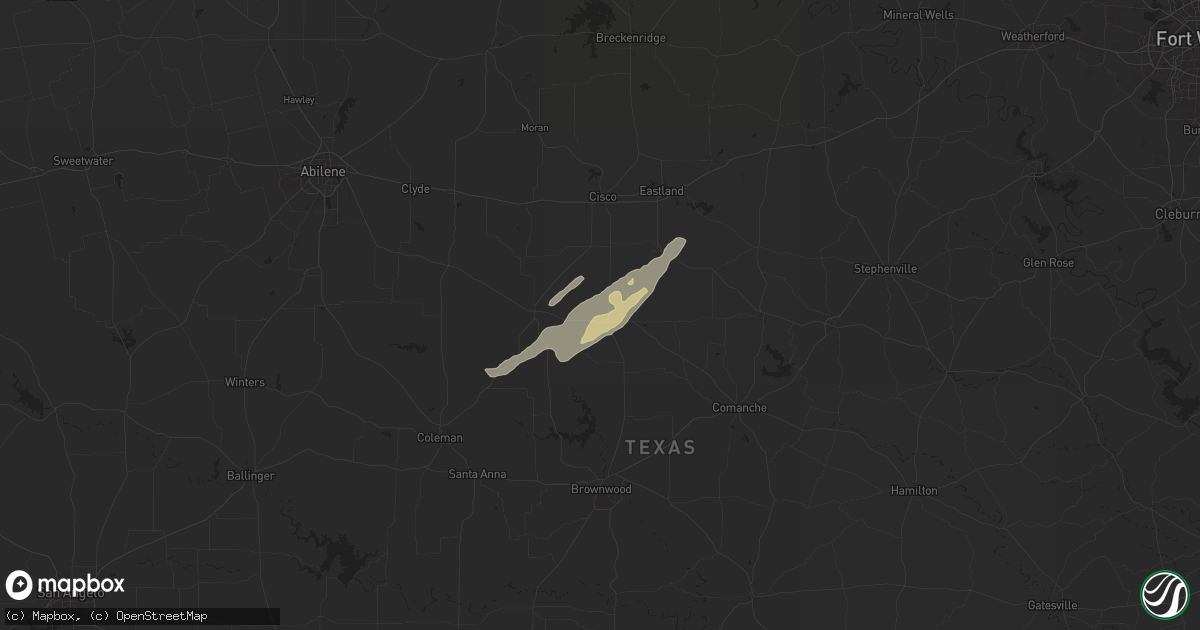 Hail map in Rising Star, TX on February 11, 2025