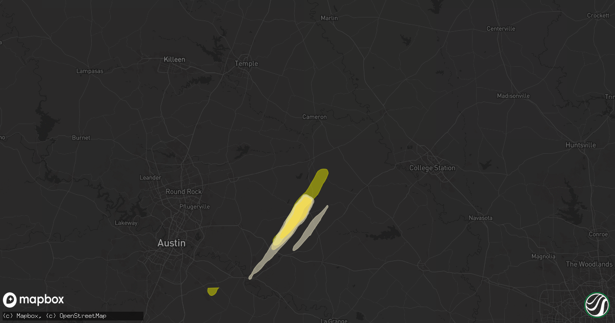 Hail map in Rockdale, TX on February 11, 2025