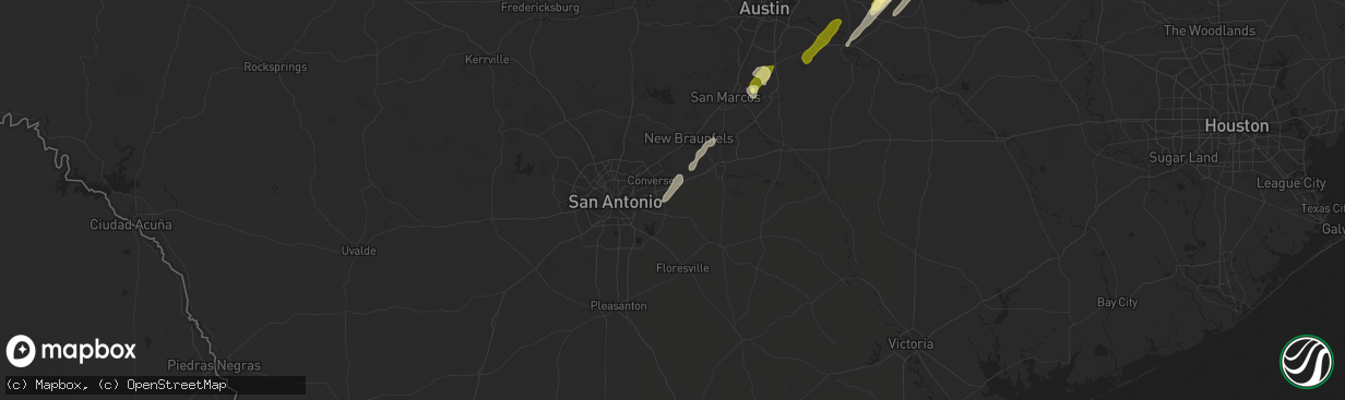 Hail map in Saint Hedwig, TX on February 11, 2025