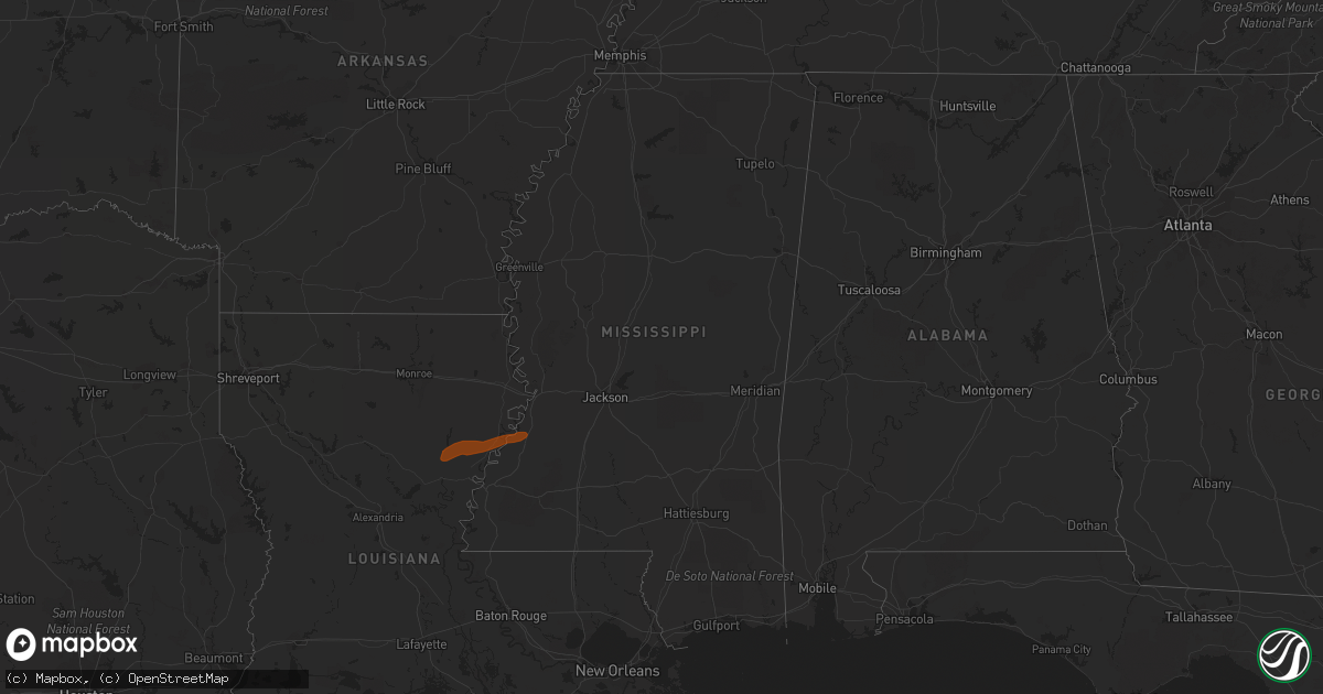 Hail map in Mississippi on February 12, 2013