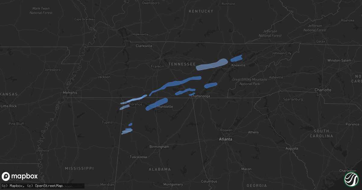 Hail map in Alabama on February 12, 2020