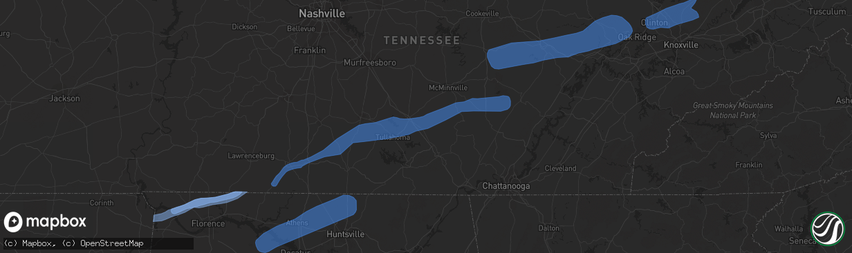 Hail map in Knoxville, TN on February 12, 2020