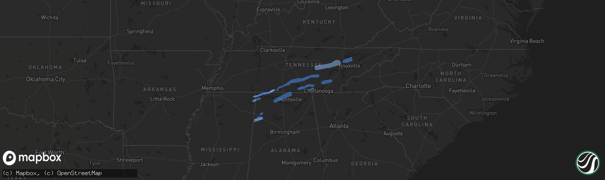 Hail map in Mississippi on February 12, 2020