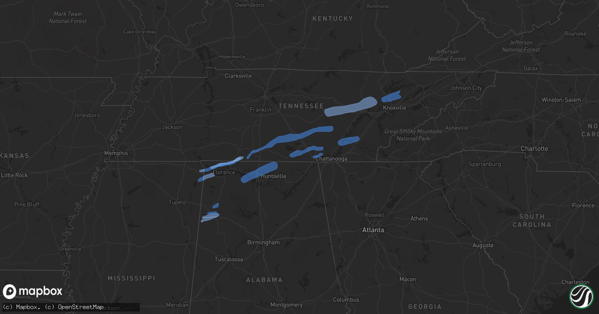 Hail map in Mississippi on February 12, 2020