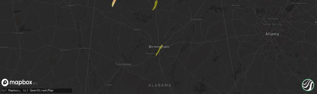 Hail map in Birmingham, AL on February 12, 2024