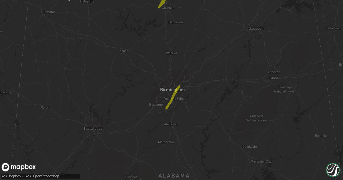 Hail map in Birmingham, AL on February 12, 2024