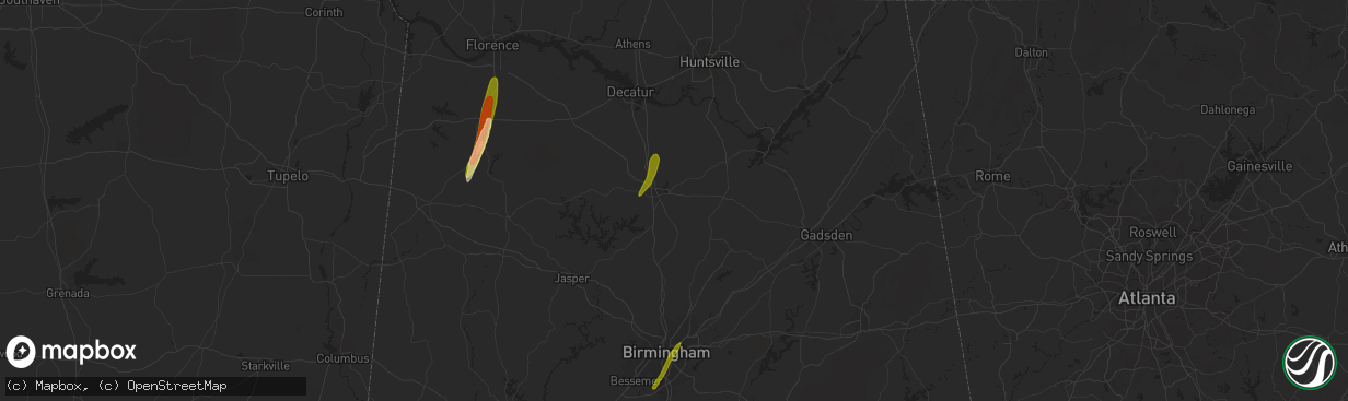 Hail map in Cullman, AL on February 12, 2024