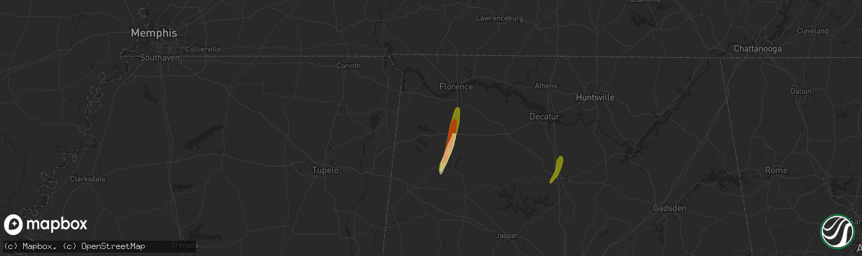 Hail map in Russellville, AL on February 12, 2024