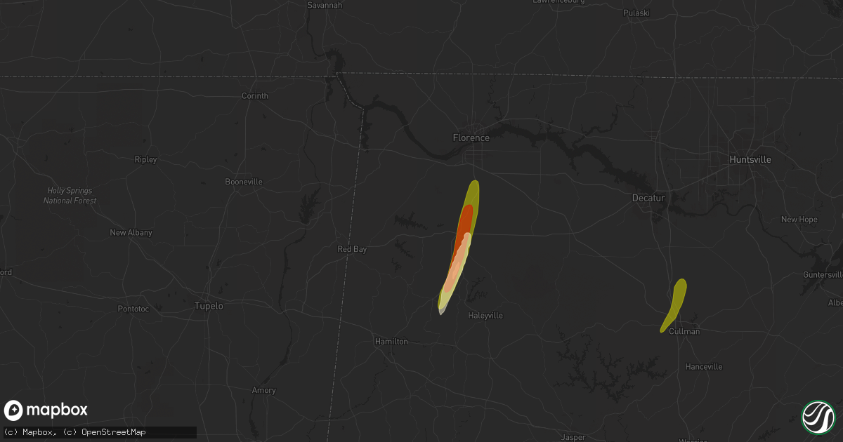 Hail map in Russellville, AL on February 12, 2024