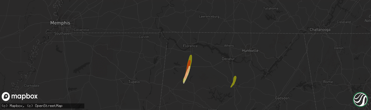 Hail map in Tuscumbia, AL on February 12, 2024