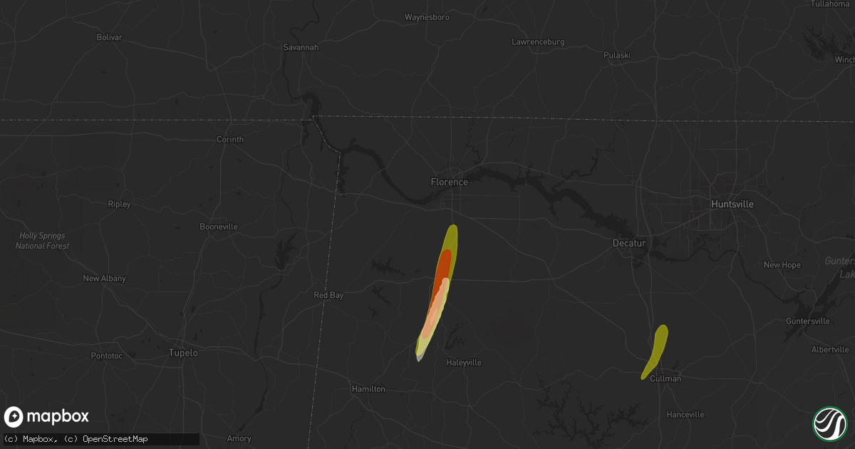 Hail map in Tuscumbia, AL on February 12, 2024