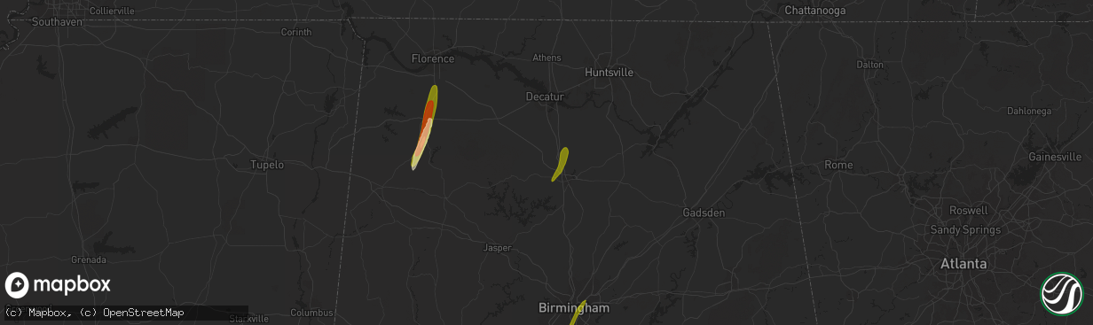 Hail map in Vinemont, AL on February 12, 2024