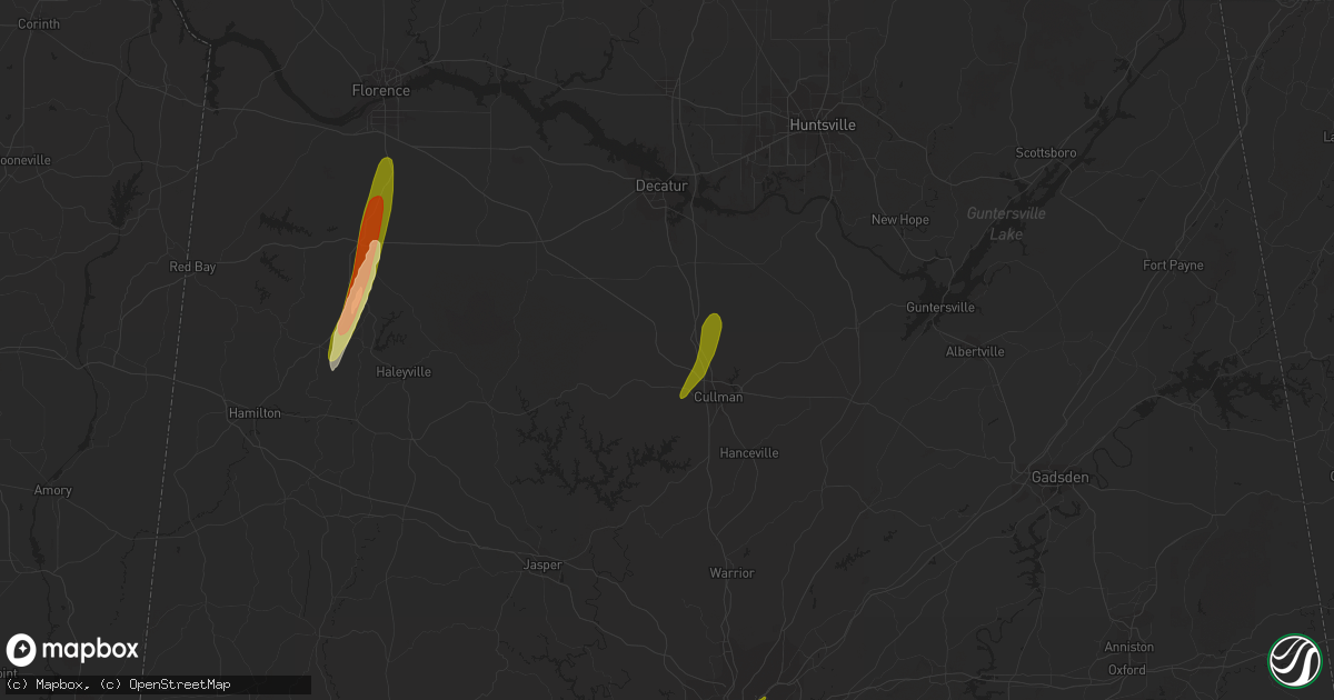 Hail map in Vinemont, AL on February 12, 2024
