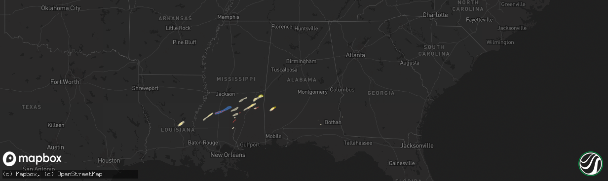 Hail map in Alabama on February 12, 2025