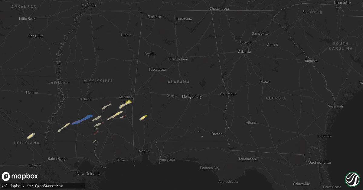Hail map in Alabama on February 12, 2025