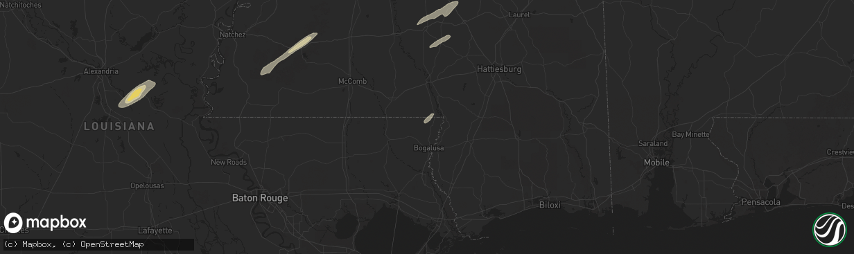 Hail map in Angie, LA on February 12, 2025