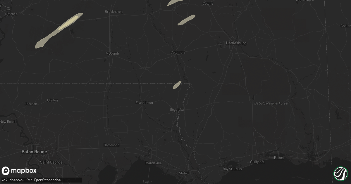 Hail map in Angie, LA on February 12, 2025