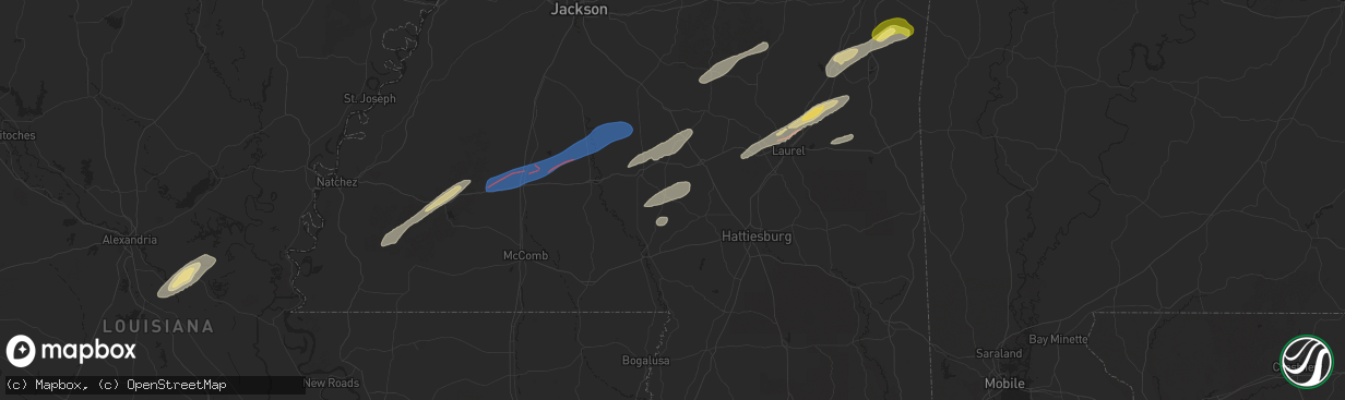 Hail map in Bassfield, MS on February 12, 2025