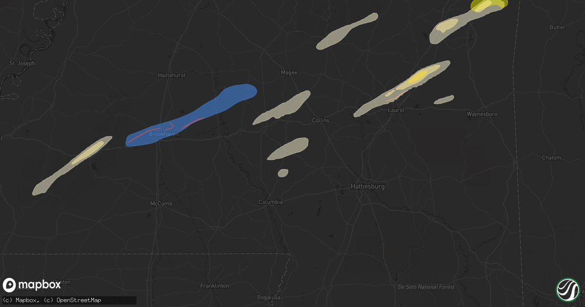 Hail map in Bassfield, MS on February 12, 2025