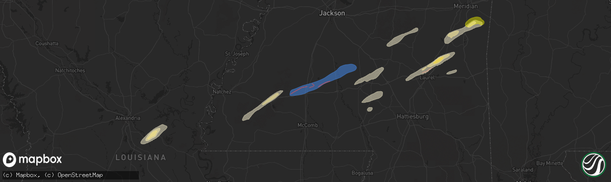 Hail map in Brookhaven, MS on February 12, 2025