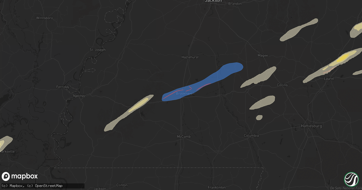 Hail map in Brookhaven, MS on February 12, 2025