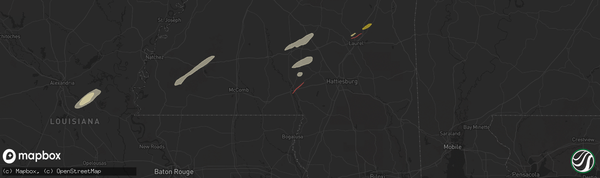 Hail map in Columbia, MS on February 12, 2025