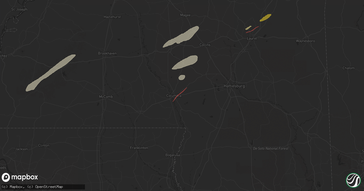 Hail map in Columbia, MS on February 12, 2025