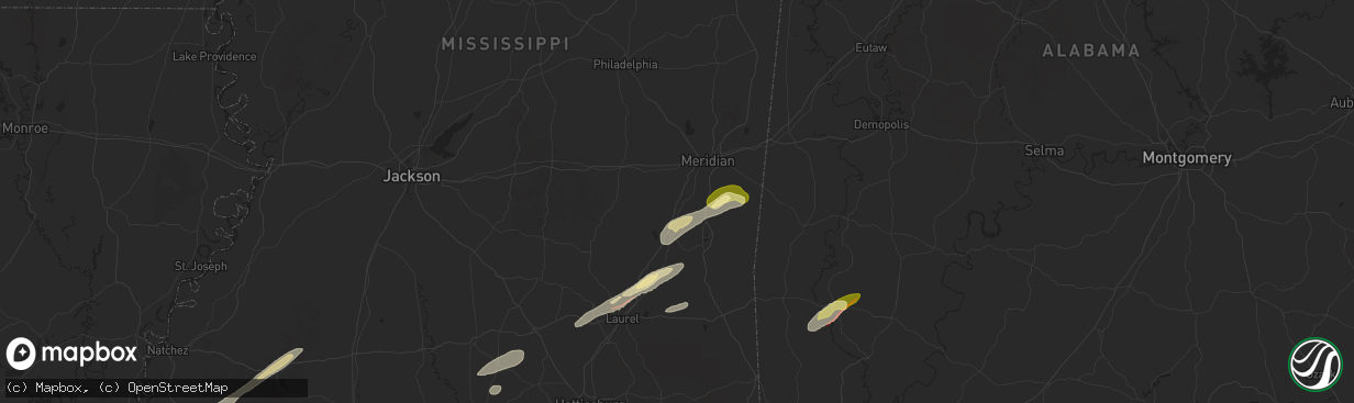 Hail map in Enterprise, MS on February 12, 2025