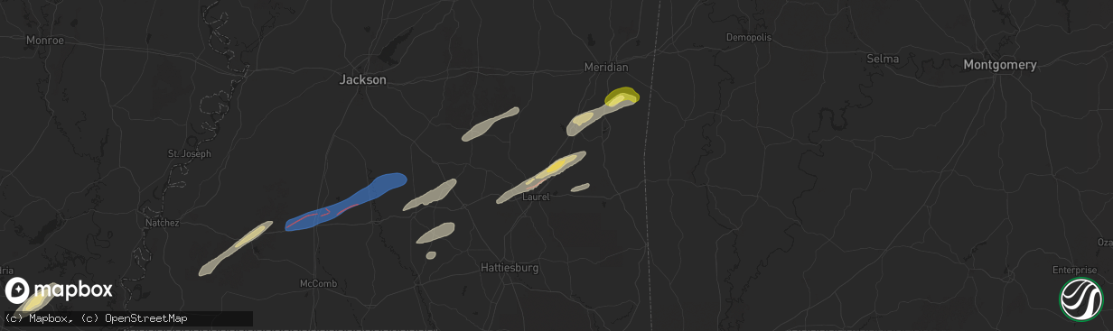 Hail map in Heidelberg, MS on February 12, 2025