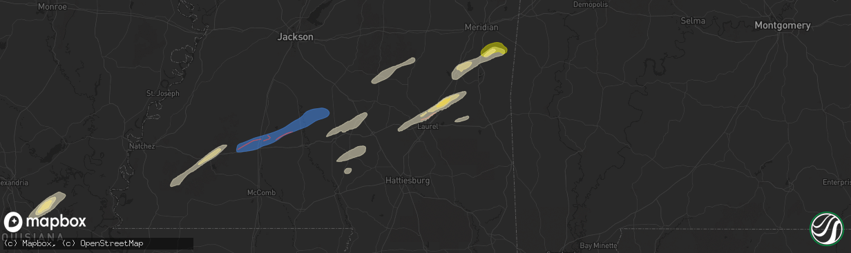 Hail map in Laurel, MS on February 12, 2025