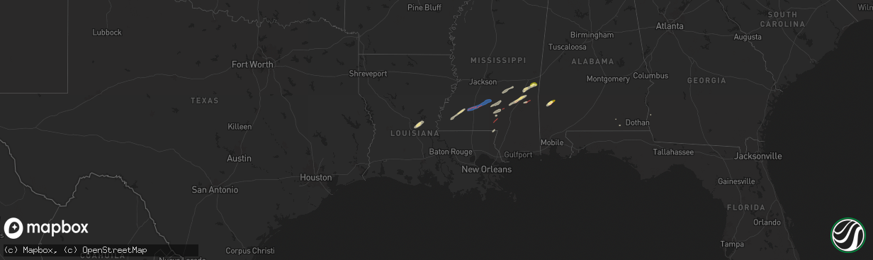 Hail map in Louisiana on February 12, 2025