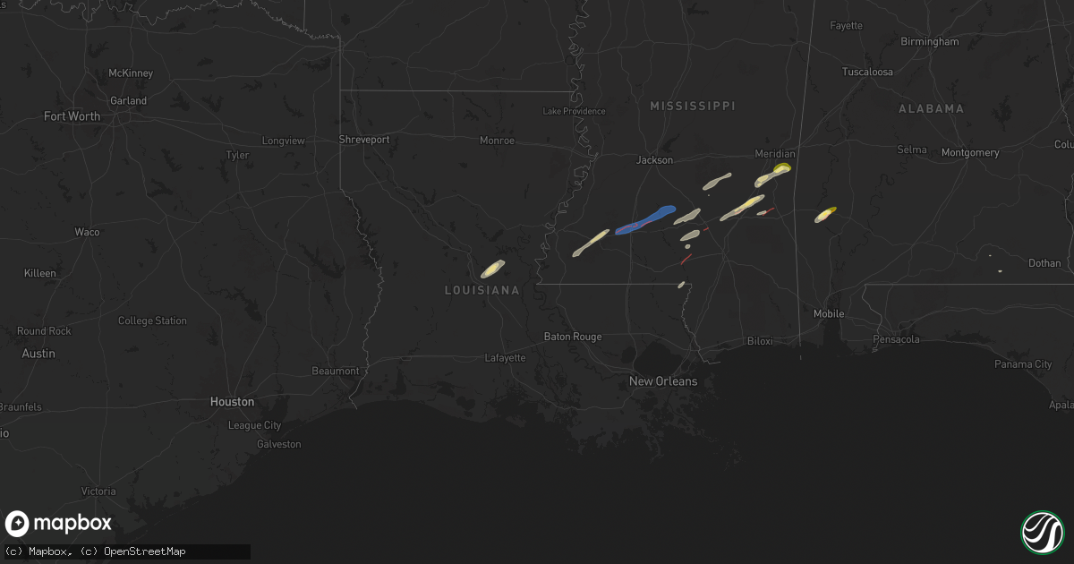 Hail map in Louisiana on February 12, 2025
