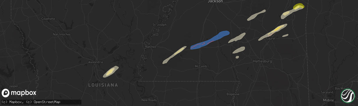 Hail map in Meadville, MS on February 12, 2025