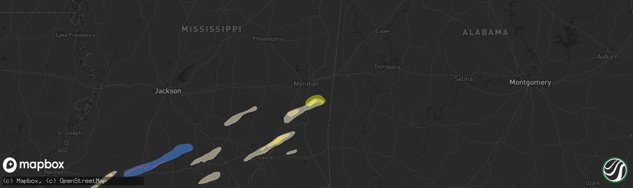 Hail map in Meridian, MS on February 12, 2025